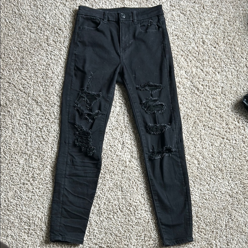 American Eagle Outfitters Black Skinny Distressed Jeans